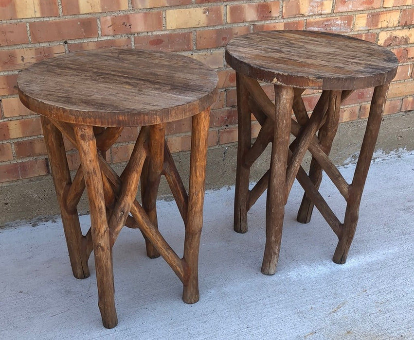 PAIR OF ROUND THICK TWIG ADIRONDACK TABLES