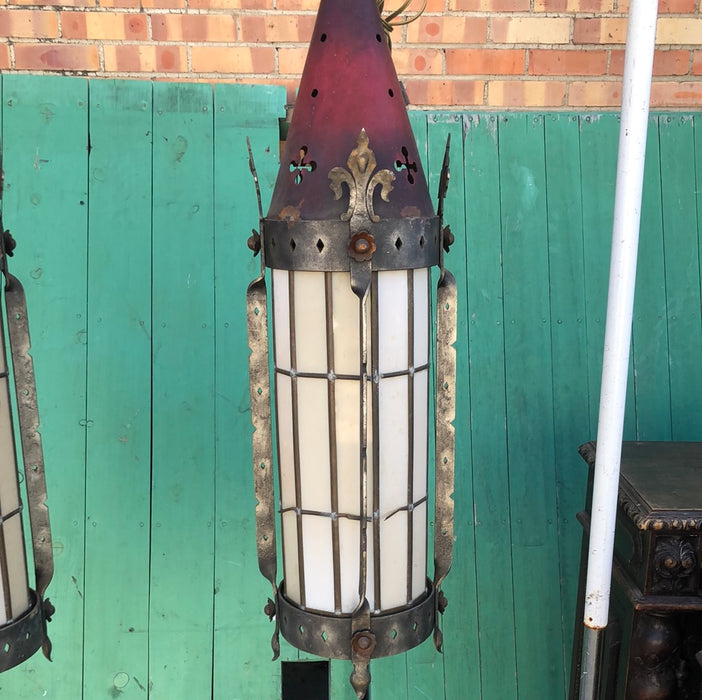 PAIR OF TOLE PAINTED GOTHIC LANTERNS