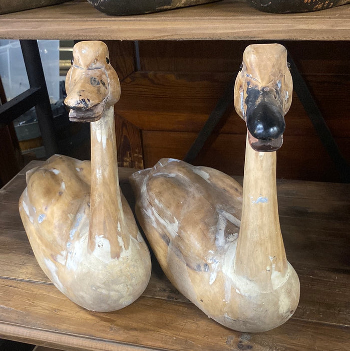 CARVED WOOD GOOSE WITH GLASS EYES - EACH