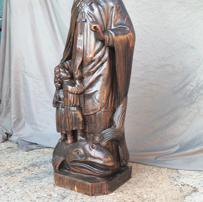 CARVED WOOD SAINT MALO WITH WHALE