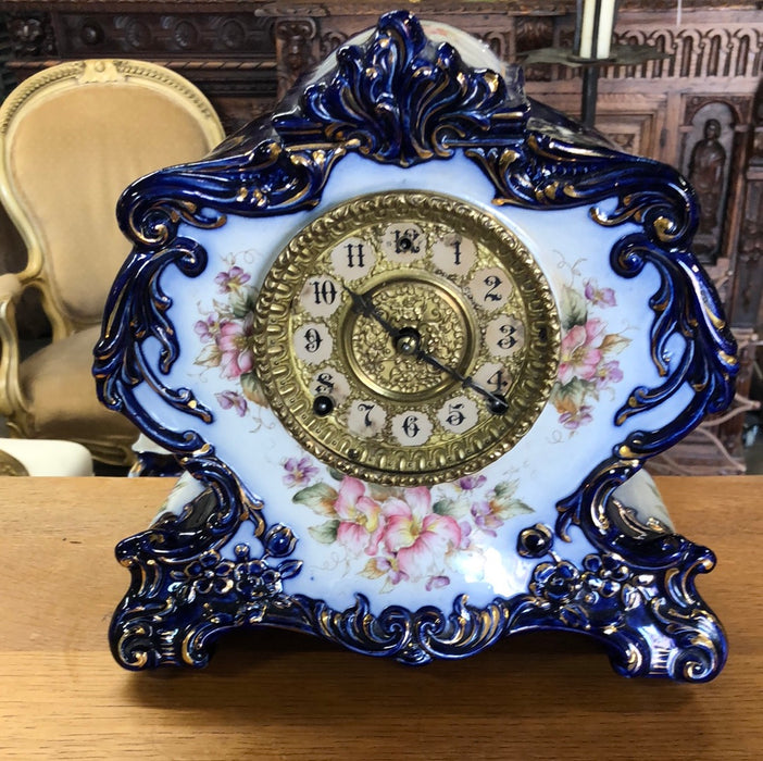 FRENCH BLUE AND WHITE PORCELAIN CLOCK