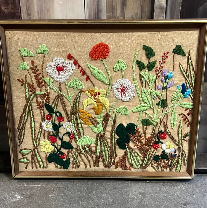 HORIZONTAL FLOWER GARDEN NEEDLEPOINT WALL HANGING