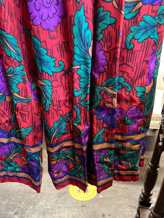 JEWEL TONED FLORAL WIDE LEG PANTS