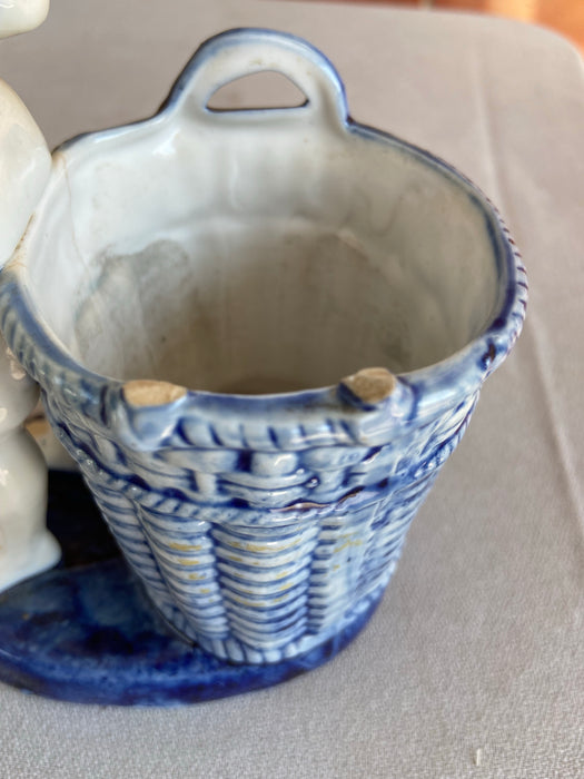 DUTCH BOY DELFT FIGURE WITH PLANTER BASKET - AS FOUND