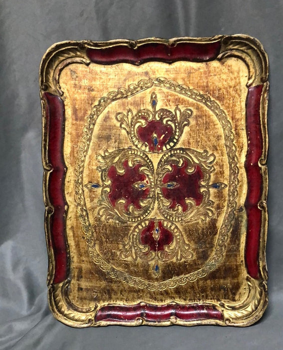 RECTANGULAR FLORENTINE TRAY WITH RED AND GOLD