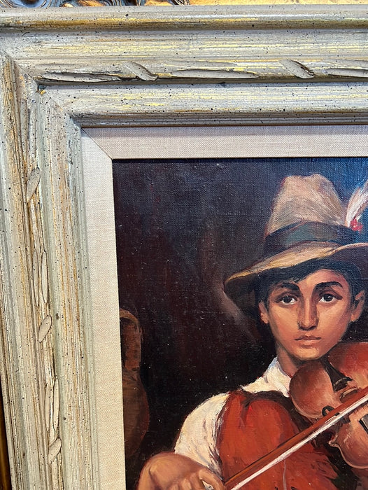 VIOLINIST BOY EUROPEAN OIL PAINTING ON CANVAS