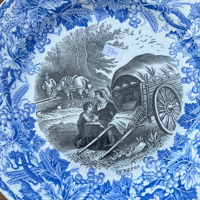 BLUE AND BLACK TRANSFERWARE IRONSTONE PLATE - EACH