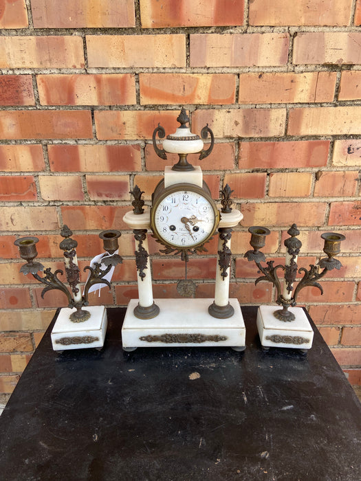 FRENCH G. MEGNIN MARBLE PORTICO CLOCK SET