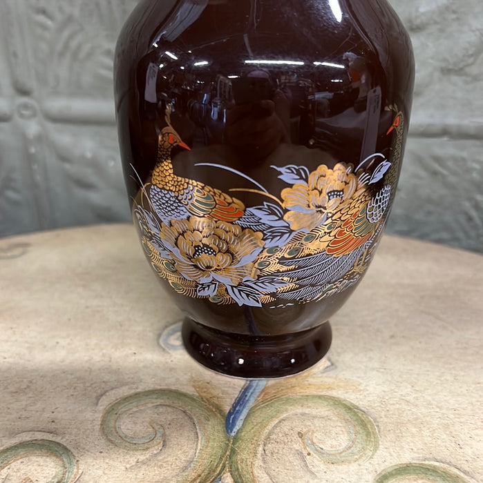 BROWN PEACOCK DESIGN VASE