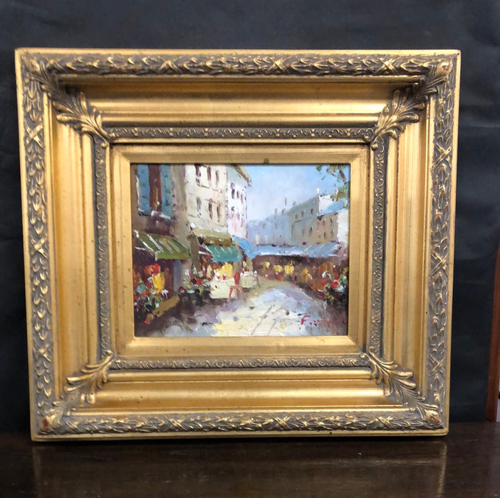 IMPRESSIONIST OIL STREET SCENE PAINTING IN SMALL GOLD FRAME