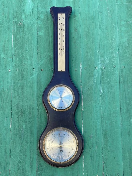 BANJO SHAPED BAROMETER, HYGROMETER AND (BROKEN) THERMOMETER