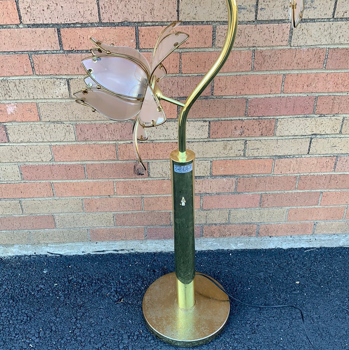 VINTAGE PINK AND BRASS LOTUS FLOWER FLOOR LAMP