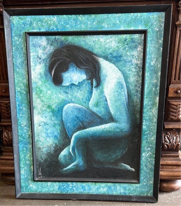 1965 PAINTING OF BLUE NUDE WOMAN BY CHARLOTTE MANNING