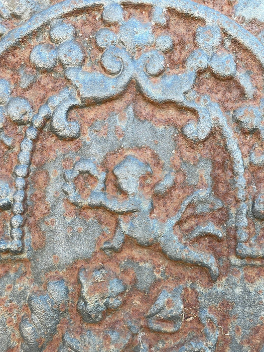CAST IRON FIREBACK WITH NUDE WOMAN