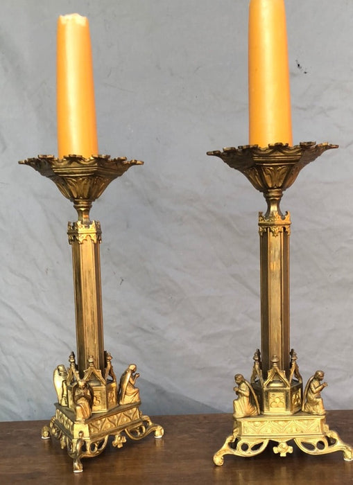 PAIR OF BRASS CHURCH ANGEL CANDLESTICKS