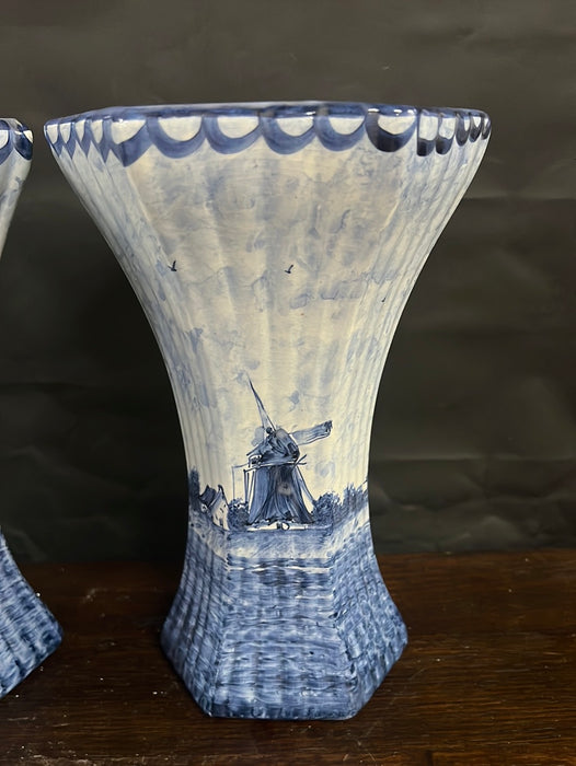 PAIR OF DELFT FLARED HEXAGONAL VASES