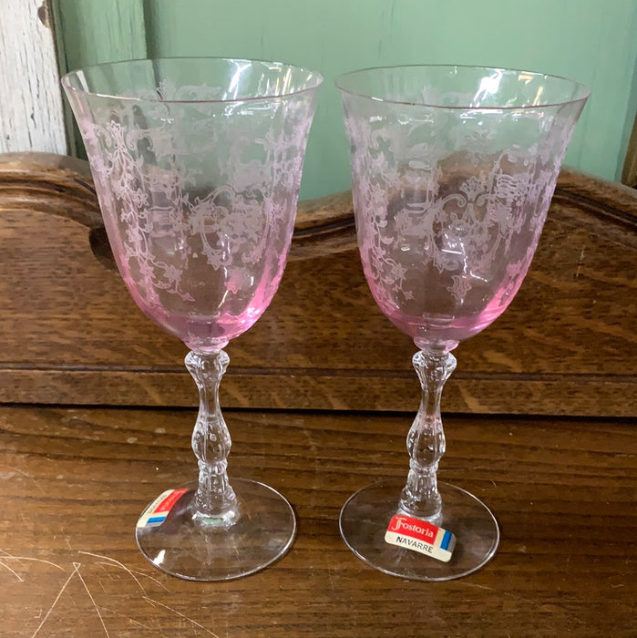 PAIR OF FOSTORIA PINK NAVARRE LARGE CLARET GLASSES