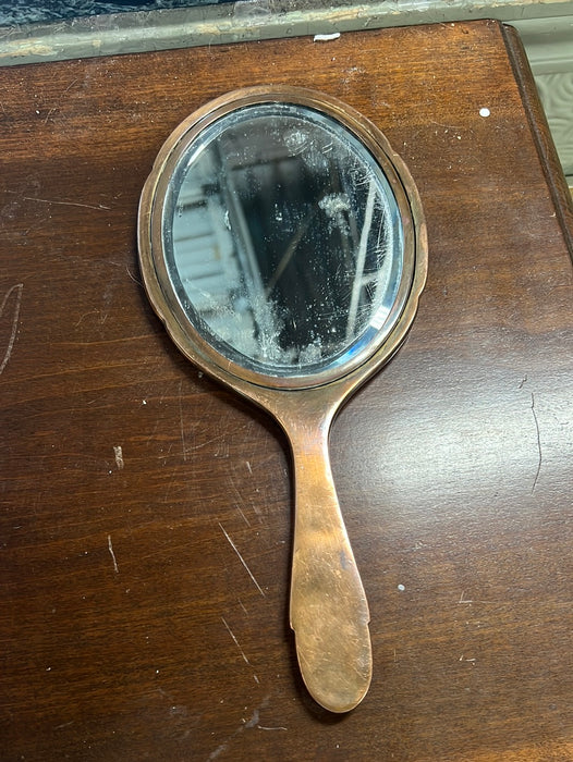 COPPER AND ENAMELED HAND MIRROR