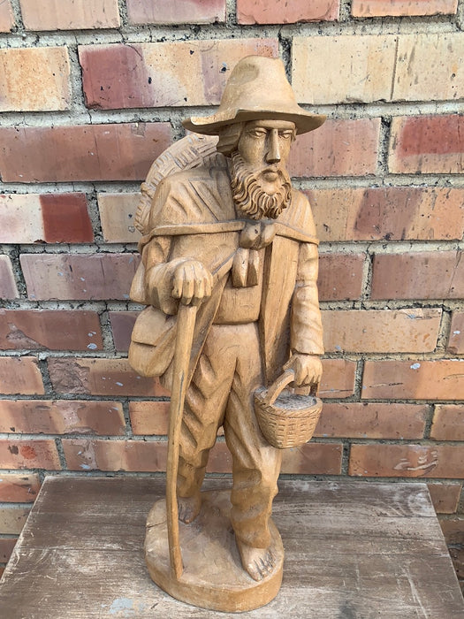 CARVED WOOD STATUE OF MAN - AS IS