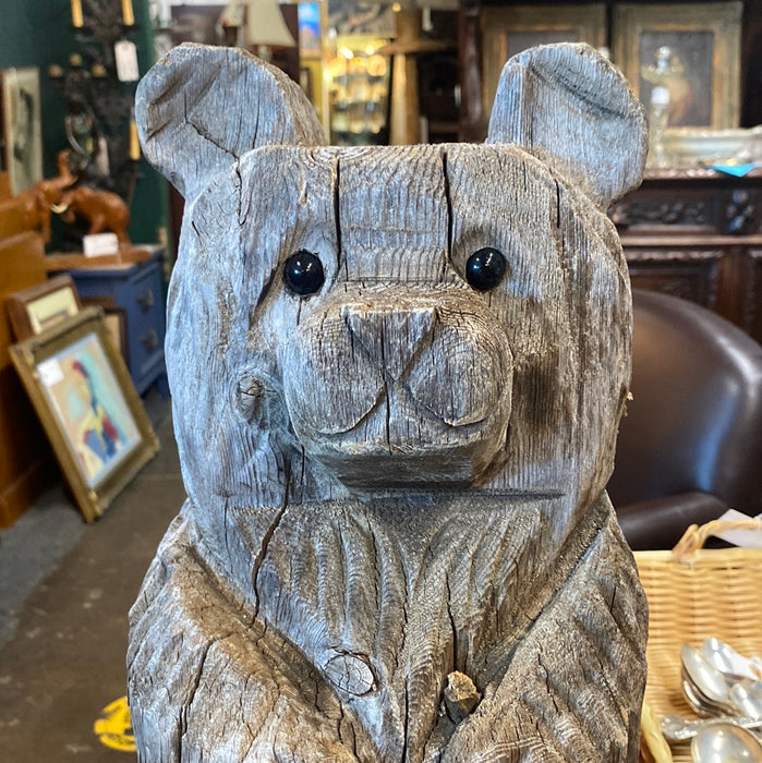 CARVED WOODEN BEAR WITH GLASS EYES