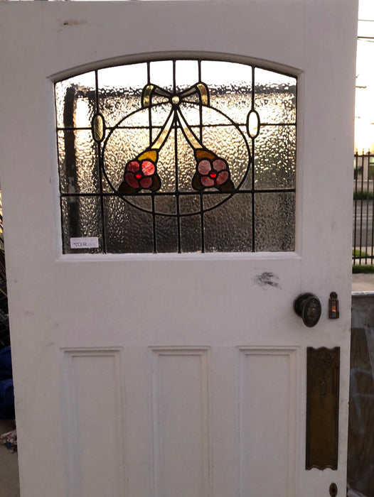 PAINTED STAINED GLASS DOOR WITH ART NOUVEAU HARDWARE