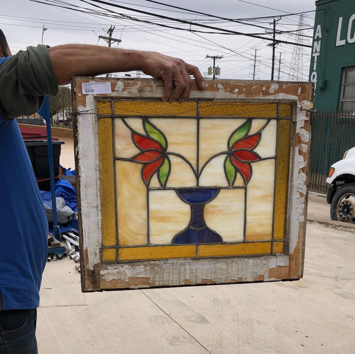 SLAG GLASS WINDOWS WITH FLOWERS