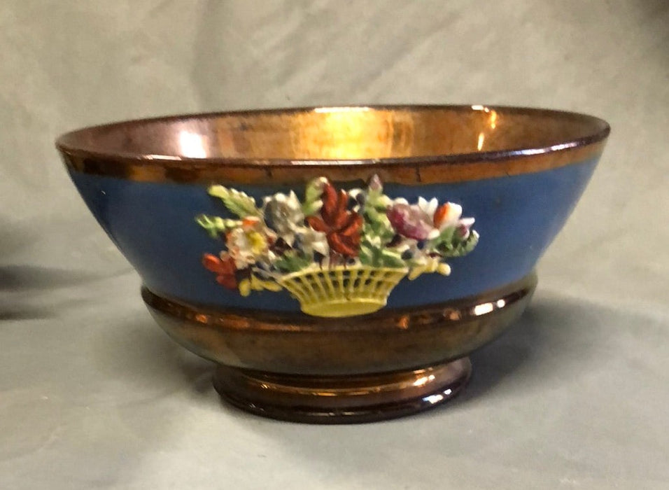 COPPER LUSTER LARGE BOWL WITH FLOWERS