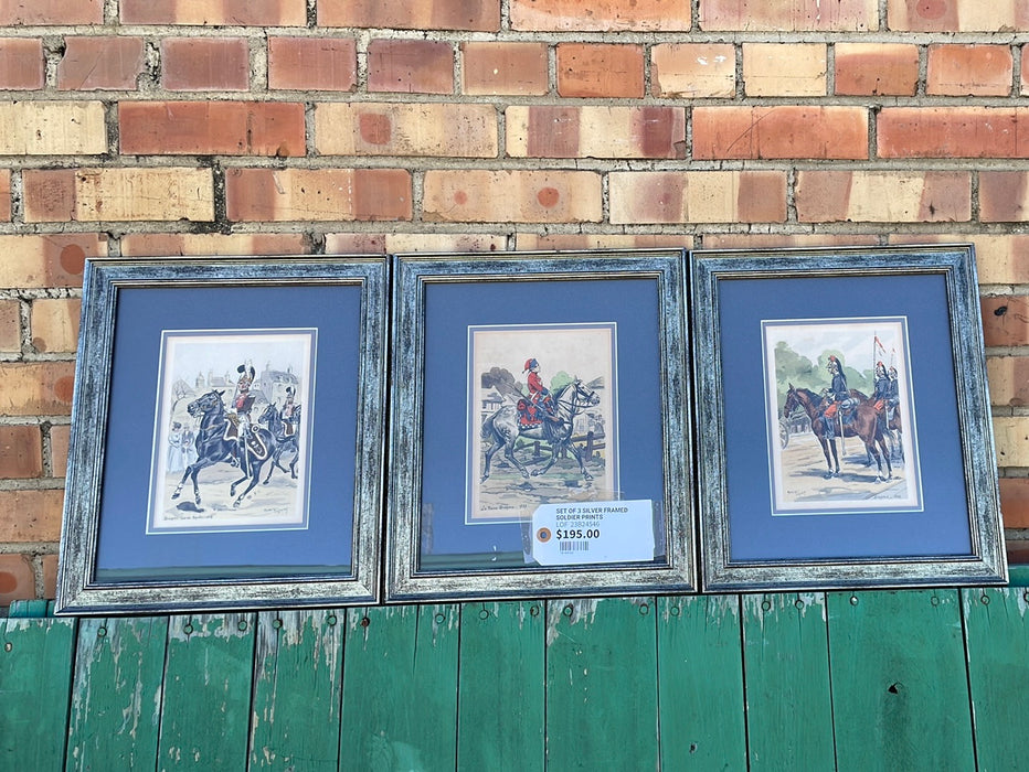 SET OF 3 SILVER FRAMED SOLDIER PRINTS