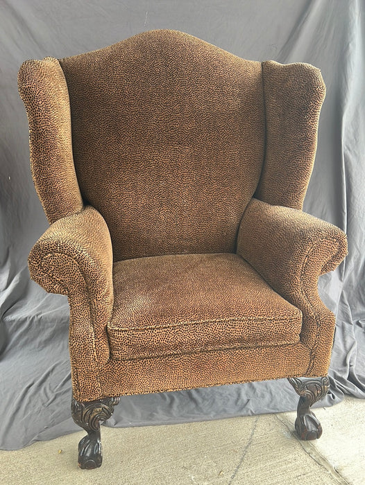 LEOPARD FABRIC WIDE WING BACK CHAIR