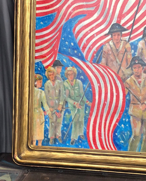 BICENTENNIAL OIL PAINTING WITH FLAGS-SIGNED HARDY MARTIN