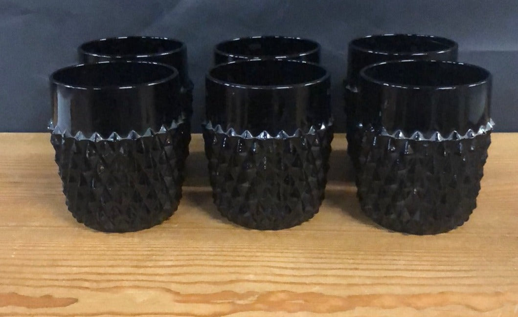 SET OF 6 RUBY HOBNAIL GLASS TUMBLERS