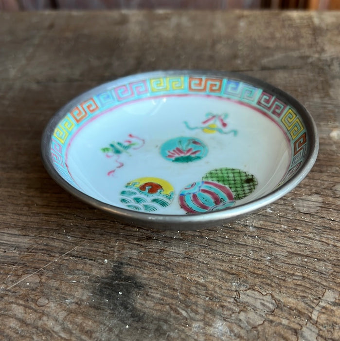 COLORFUL ENAMEL ON PEWTER SMALL CATCH ALL DISH