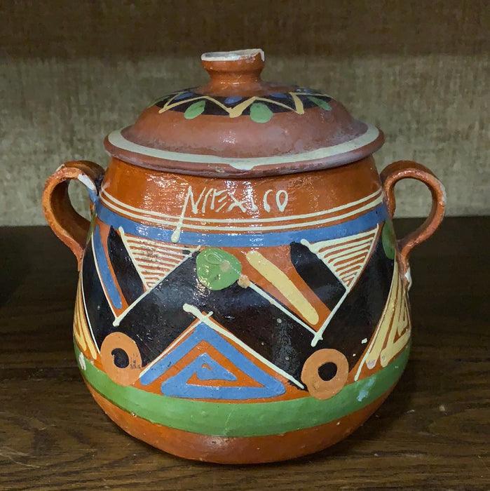 MEXICAN POTTERY LIDDED POT - AS FOUND