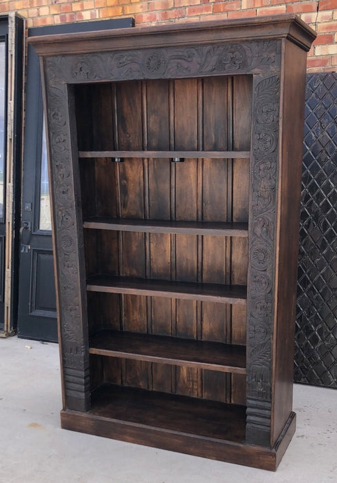LARGE CARVED BOOKCASE REPURPOSED FROM ANTIQUE DOORWAY
