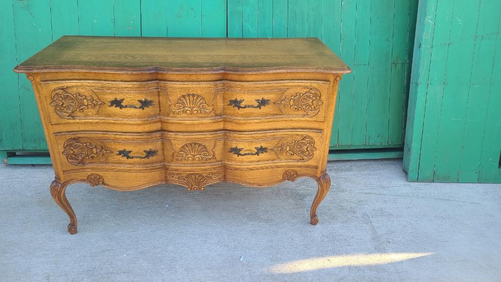 LARGE OAK COUNTRY FRENCH 2 DRAWER CARVED CHEST