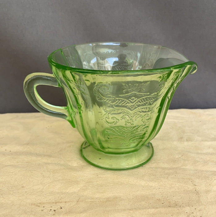 GREEN DEPRESSION GLASS CREAMER