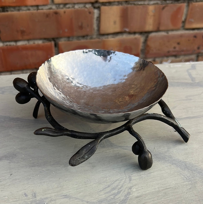 SILVER PLATE DISH WITH BRONZE TWIG LEGS