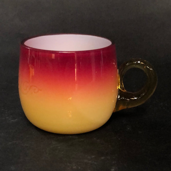 RED AND GOLD ART GLASS CASED LITTLE CUP