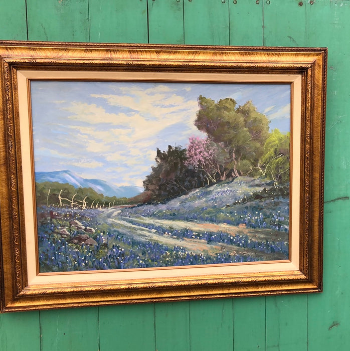 BLUEBONNET ROAD OIL PAINTING BY INA WOOD