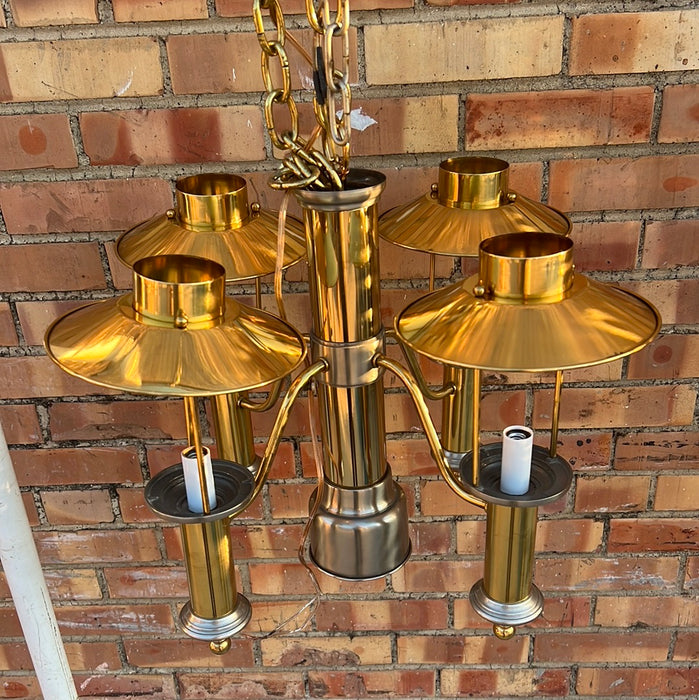 FIVE LIGHT BRASS AND SILVER CHANDELIER