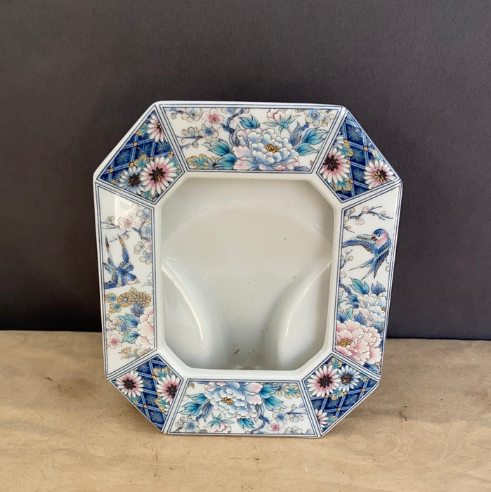 JAPANESE BLUE AND PINK FLORAL PORCELAIN FRAME