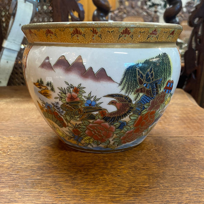 SMALL CHINESE JARDINIERE WITH MOUNTAIN SCENE