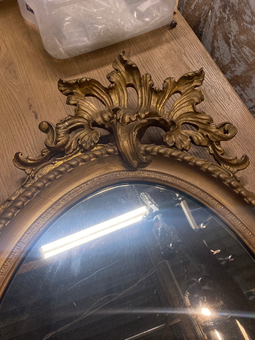 LARGE ORNATE OVAL 19TH C. GOLD FRENCH MIRROR