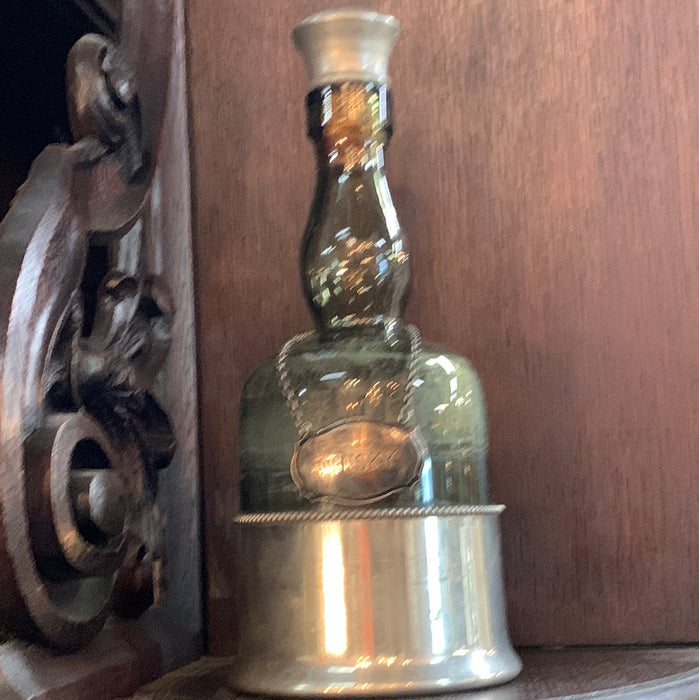 GREEN WHISKEY BOTTLE WITH SILVER LABLE