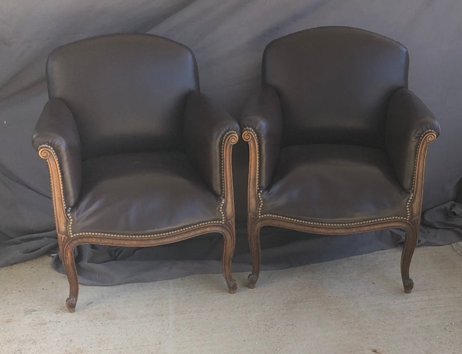 PAIR OF LOUIS XV STYLE LEATHER CLUB CHAIRS