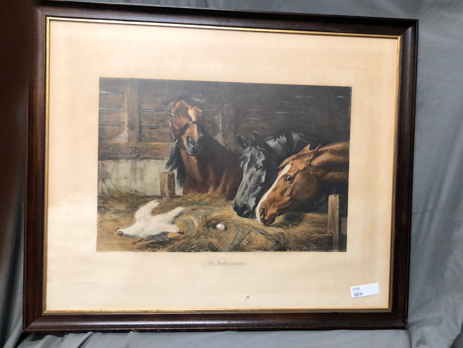 FRAMED FRINT OF 3 HORSES IN A BARN