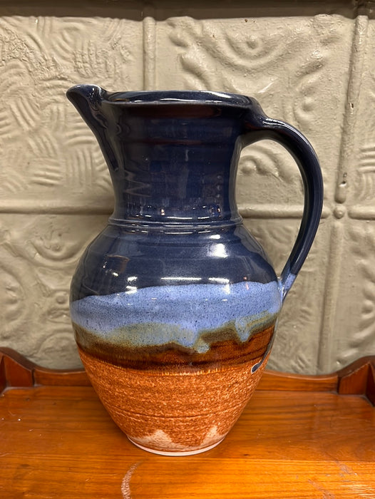 BLUE AND ORANGE GLAZED STUDIO POTTERY PITCHER
