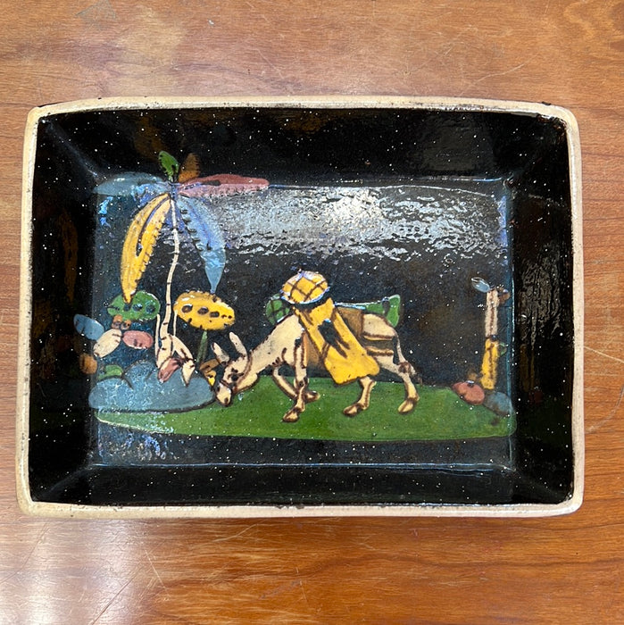MEXICAN BLACK AND MULTI COLOR GLAZED RECTANGULAR DISH