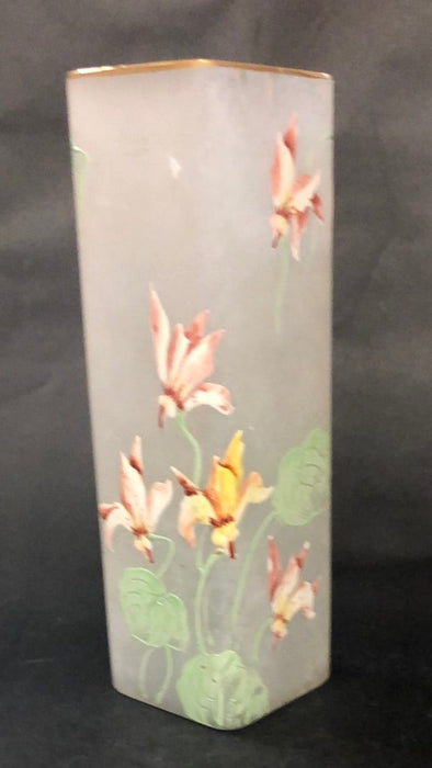 TALL SQUARE VASE WITH PAINTED IRISES