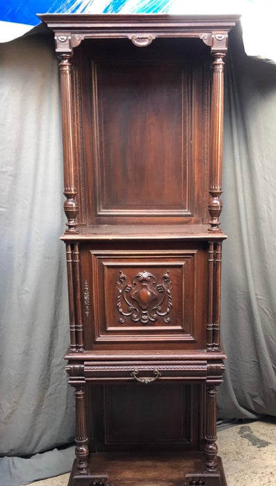 TALL WALNUT HENRI II CREDENCE CABINET